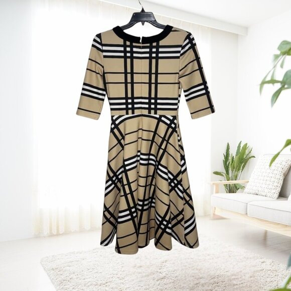 SHEIN Tan & Black Plaid Fit-and-Flare Dress w/ Pockets • Size Small - Picture 3 of 14